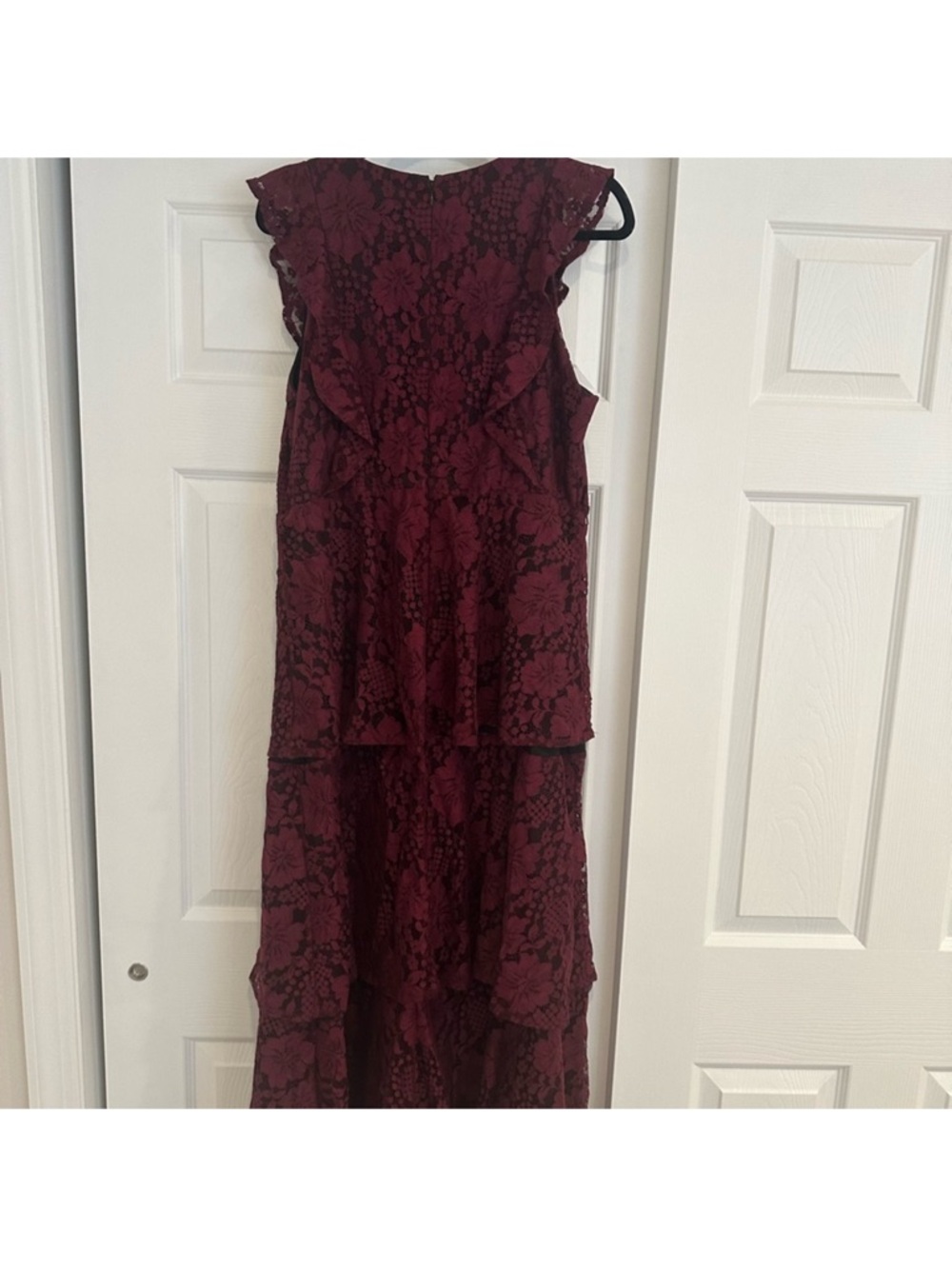 Lulu's Wine Lace Tiered V-Neck Maxi Dress - Picture 3 of 5